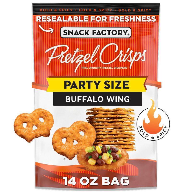 slide 1 of 6, Snack Factory Pretzel Crisps, Buffalo Wing, Party Size, 14 oz