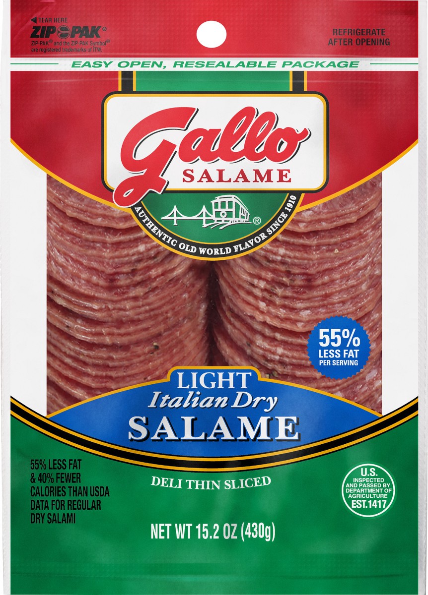 slide 5 of 6, Gallo Salame Deli Thin Sliced Light Italian Dry Salame, 15.2 oz., 