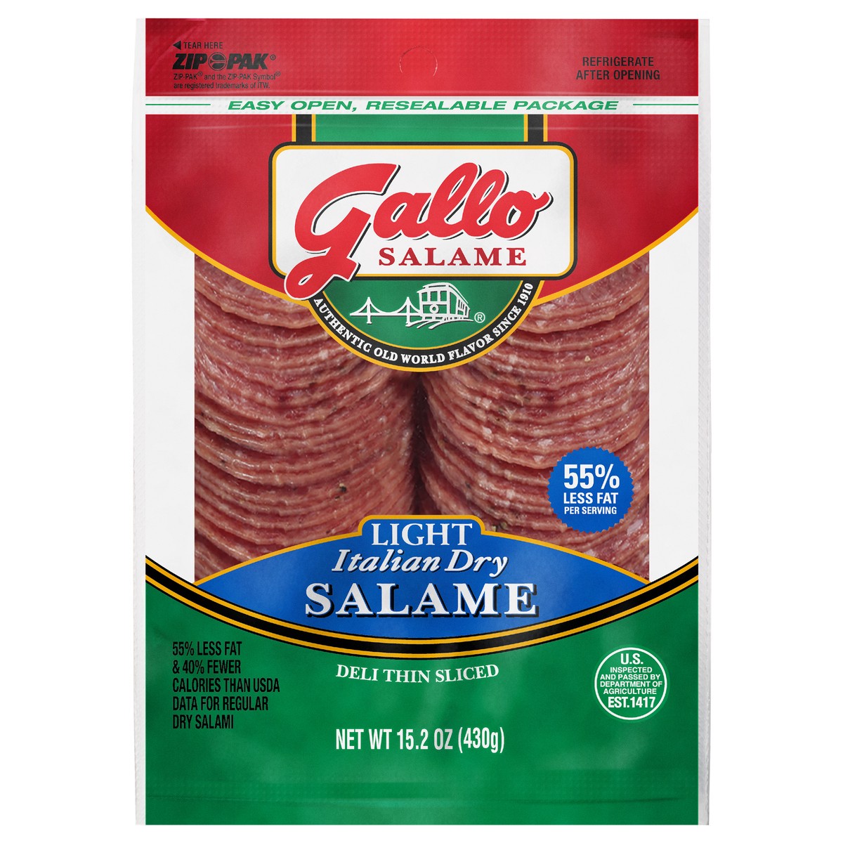 slide 3 of 6, Gallo Salame Deli Thin Sliced Light Italian Dry Salame, 15.2 oz., 