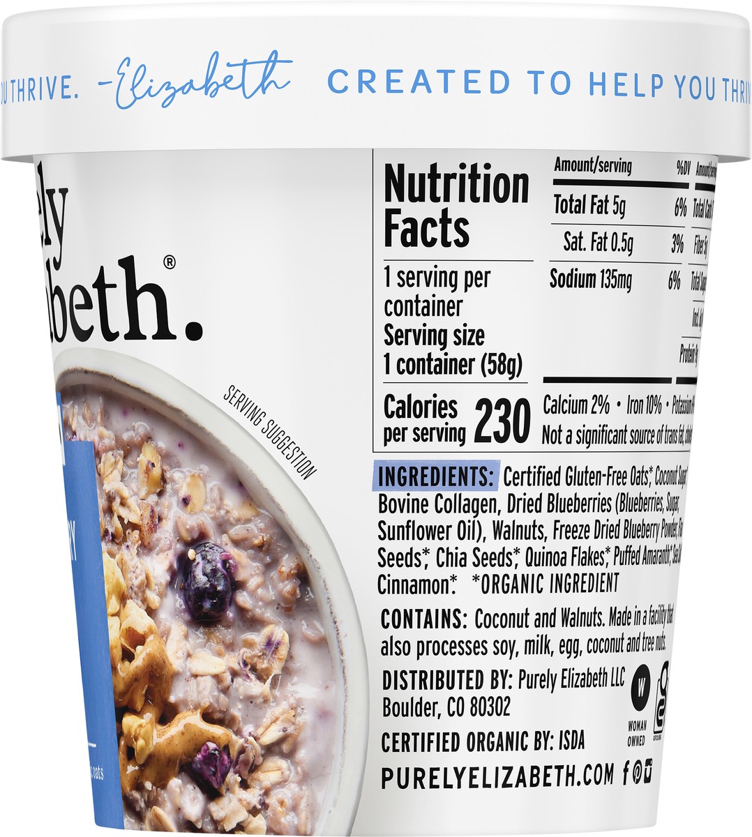 slide 7 of 13, Purely Elizabeth Blueberry Walnut Collagen Protein Oats 2 oz, 2 oz