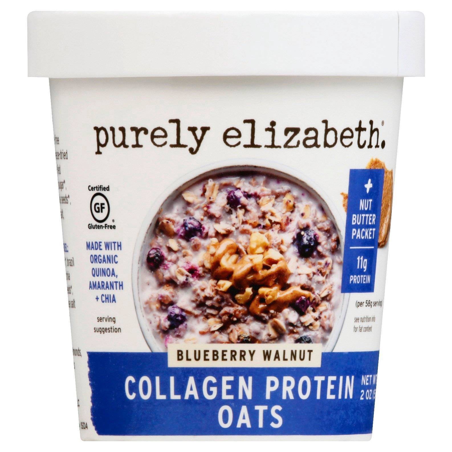 slide 1 of 13, Purely Elizabeth Blueberry Walnut Collagen Protein Oats 2 oz, 2 oz