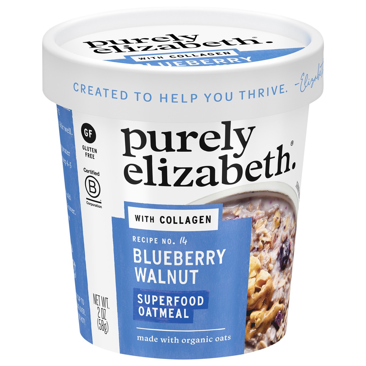 slide 8 of 13, Purely Elizabeth Blueberry Walnut Collagen Protein Oats 2 oz, 2 oz