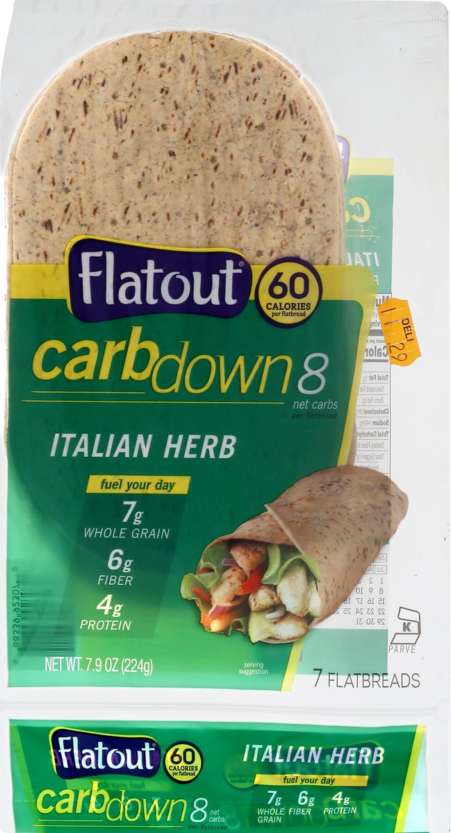 slide 6 of 9, Flatout Carbdown Italian Herb Wrap /, 7 ct; 7.9 oz