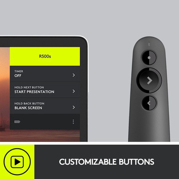 slide 3 of 9, Logitech Laser Class 1 R500S Bluetooth & Usb Presentation Clicker, 4-7/8&Rdquo;H X 1-1/2&Rdquo;W, Black, 1 ct
