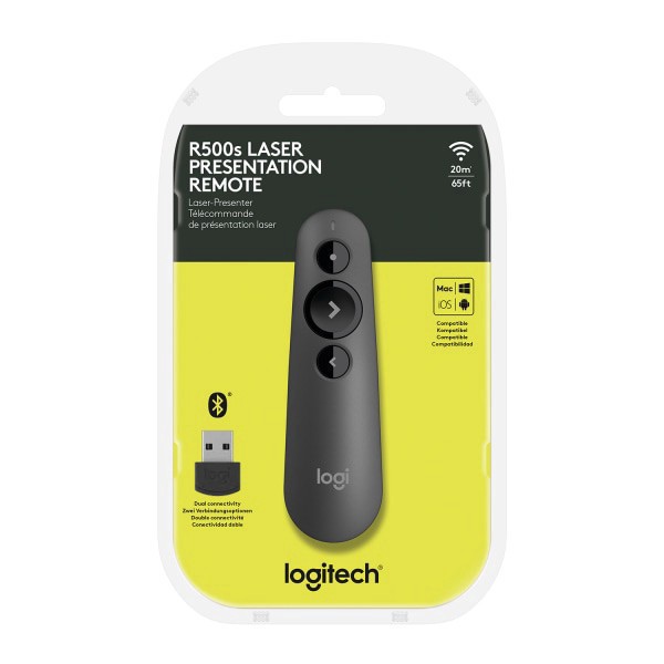 slide 6 of 9, Logitech Laser Class 1 R500S Bluetooth & Usb Presentation Clicker, 4-7/8&Rdquo;H X 1-1/2&Rdquo;W, Black, 1 ct