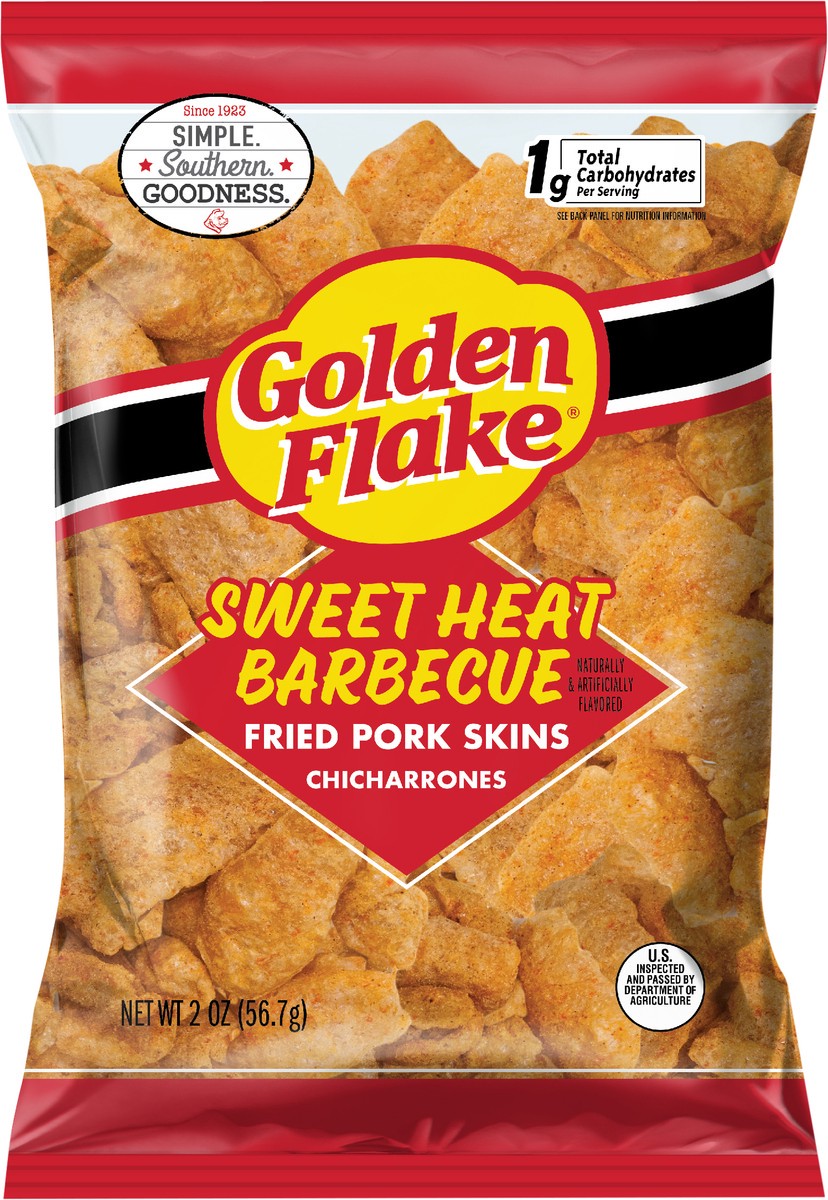 slide 7 of 9, Golden Flake Sweet Heat Barbecue Chicharrones Fried Pork Skins, 2 oz