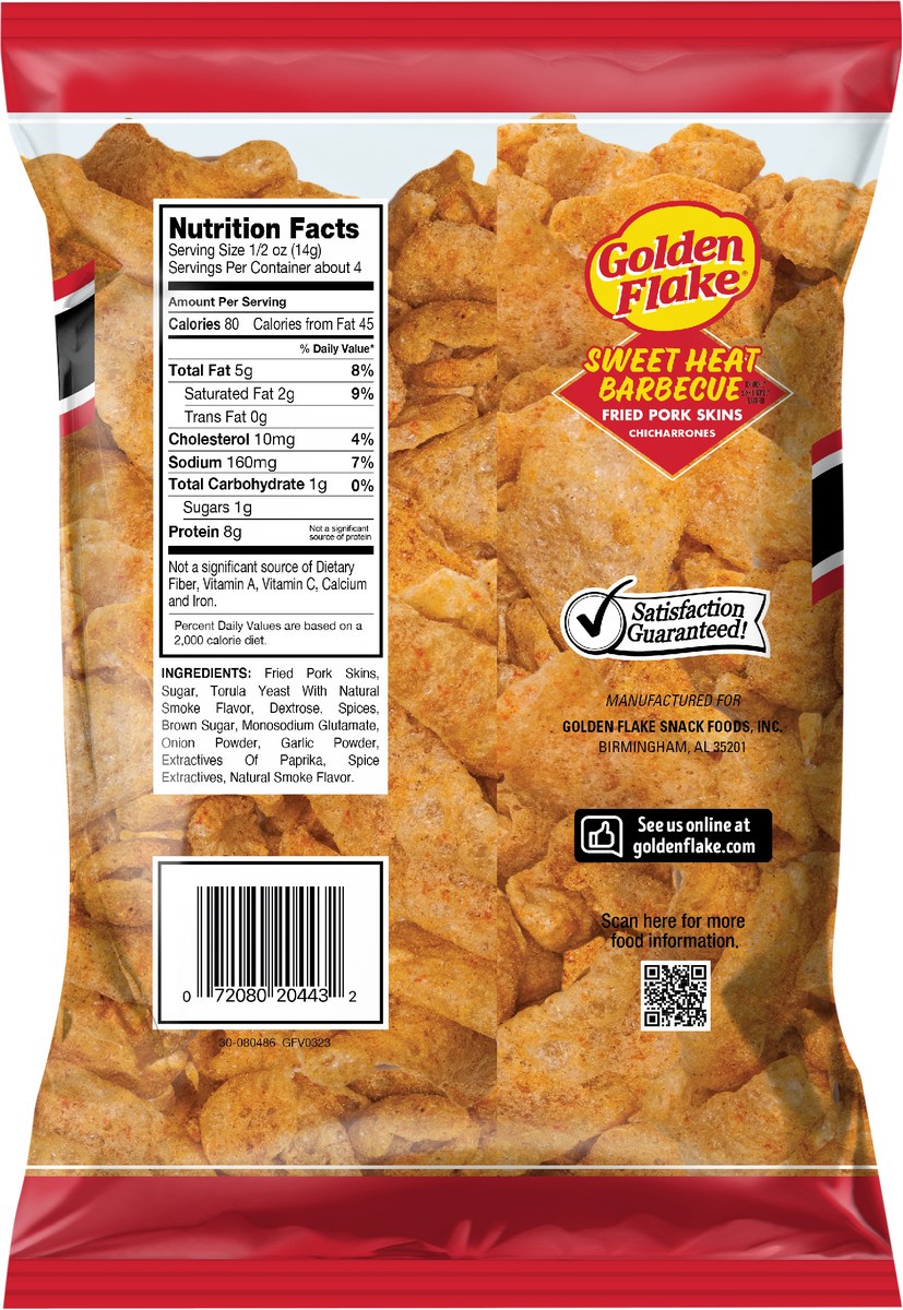 slide 3 of 9, Golden Flake Sweet Heat Barbecue Chicharrones Fried Pork Skins, 2 oz