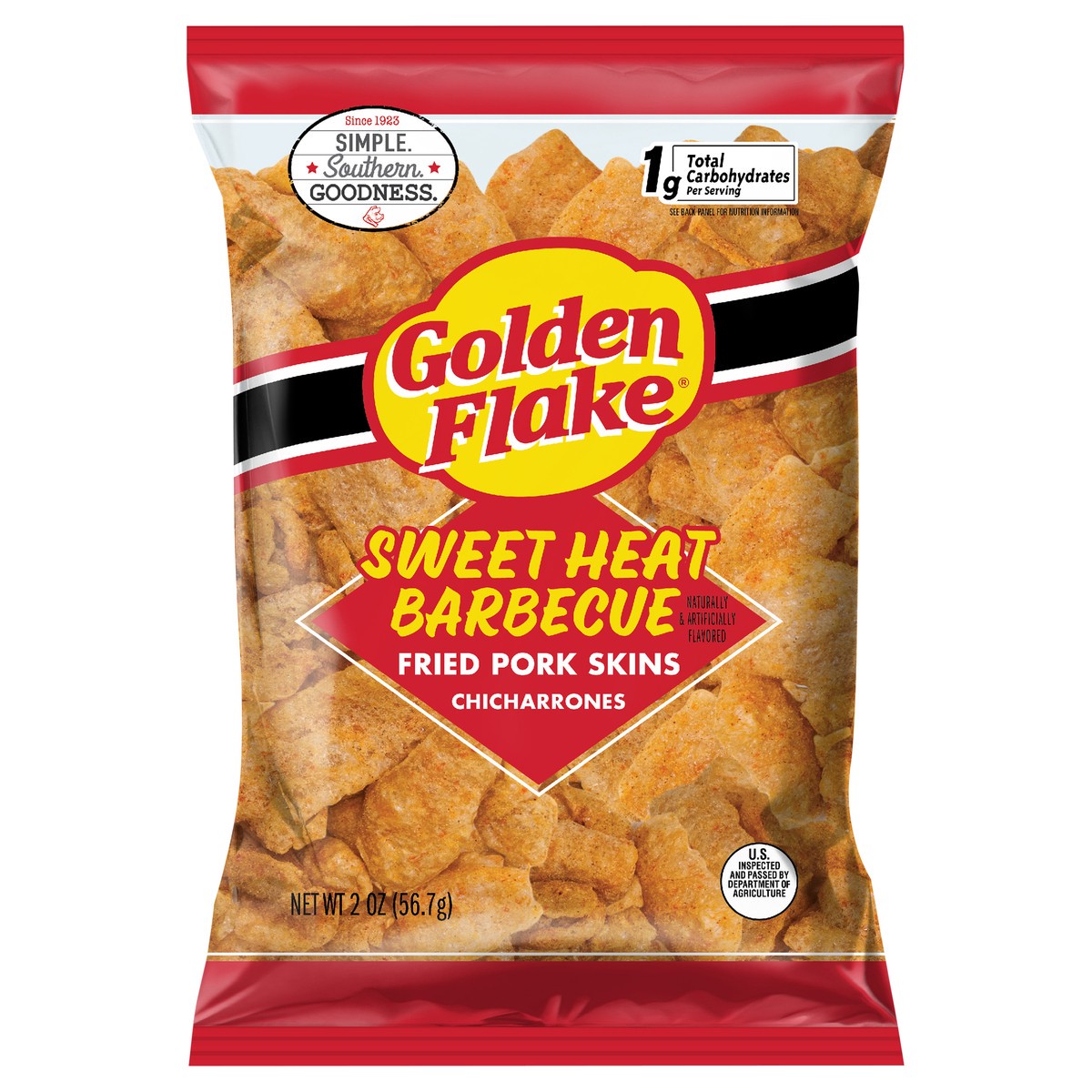 slide 9 of 9, Golden Flake Sweet Heat Barbecue Chicharrones Fried Pork Skins, 2 oz