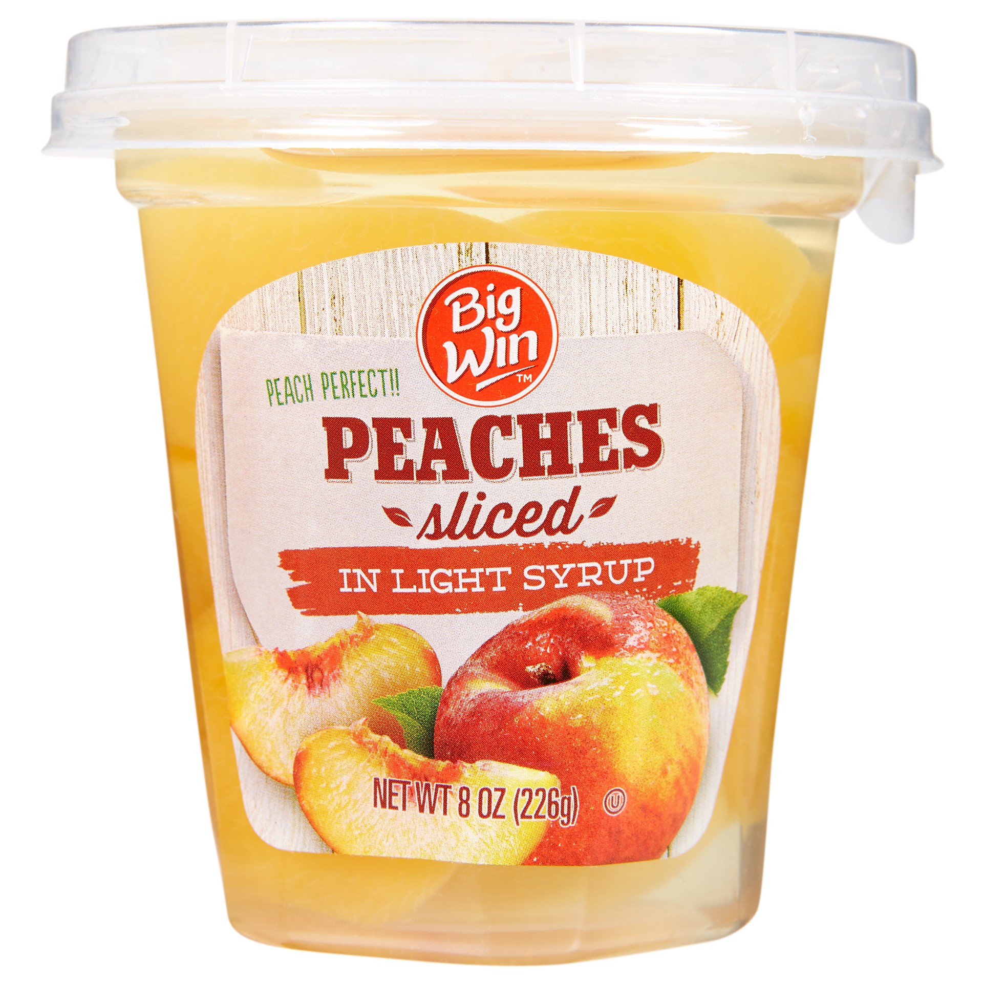 slide 1 of 2, Big Win Peach Fruit Cup, 8 oz