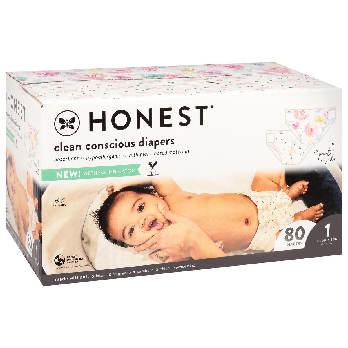 slide 7 of 9, Honest Tutu Cute/Rose BlossomCuddly Bug Size 1 (8-14 lbs) Diapers 80 ea, 80 ct