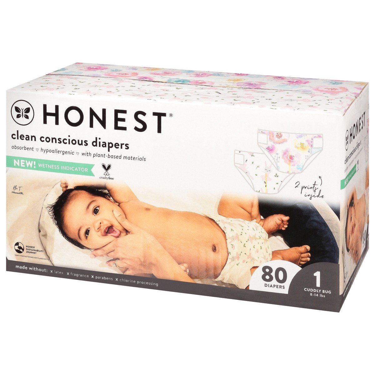 slide 3 of 9, Honest Tutu Cute/Rose BlossomCuddly Bug Size 1 (8-14 lbs) Diapers 80 ea, 80 ct