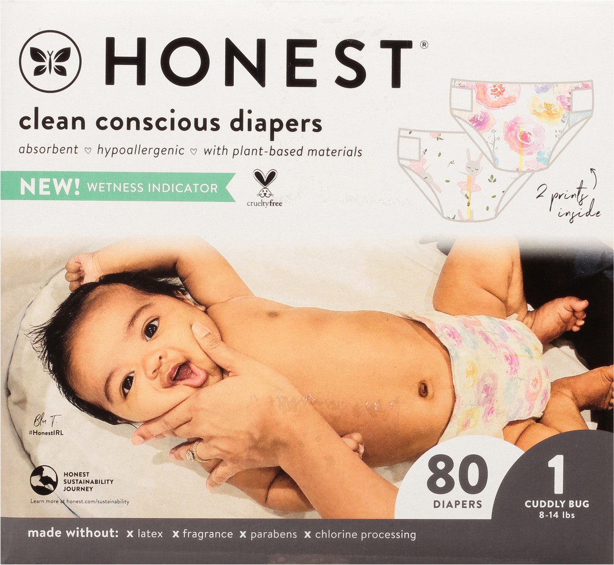 slide 6 of 9, Honest Tutu Cute/Rose BlossomCuddly Bug Size 1 (8-14 lbs) Diapers 80 ea, 80 ct