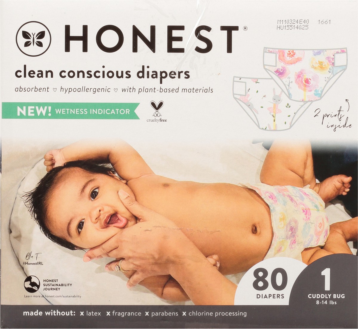 slide 4 of 9, Honest Tutu Cute/Rose BlossomCuddly Bug Size 1 (8-14 lbs) Diapers 80 ea, 80 ct