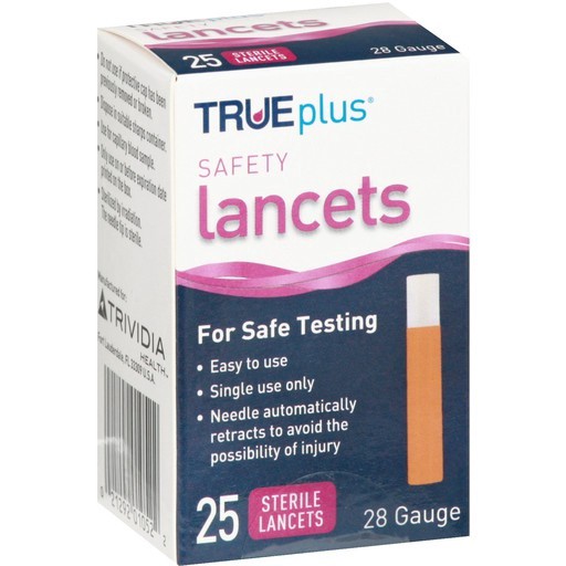 slide 1 of 1, TRUEplus Lancets, Safety, Sterile, 28 Gauge, 25 bc