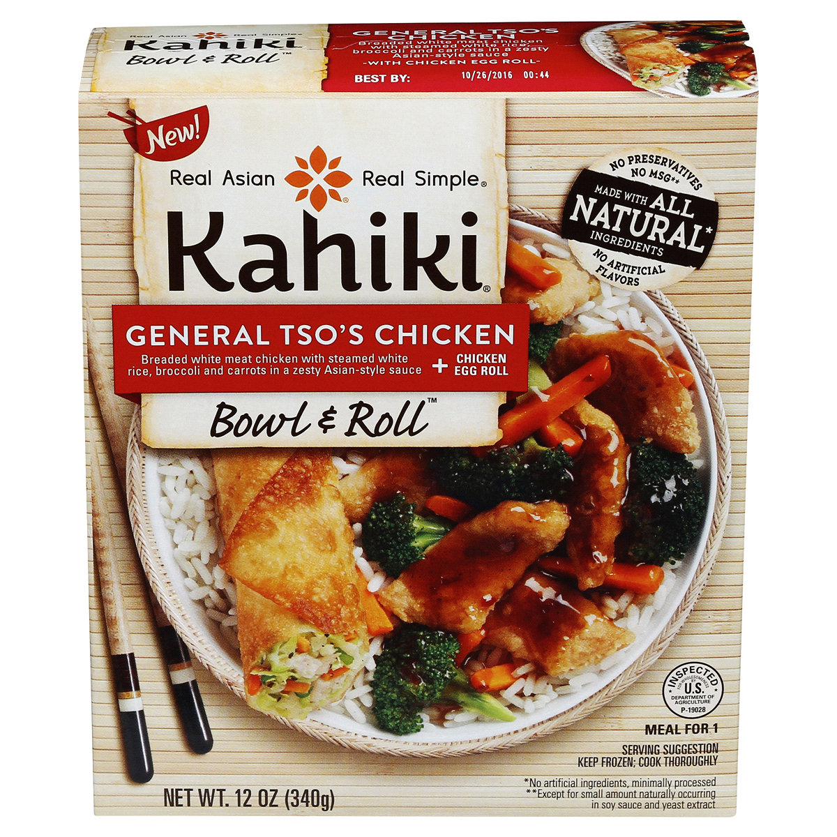slide 1 of 8, Kahiki Bowl & Roll, General Tso's Chicken + Chicken Egg Roll, 12 oz