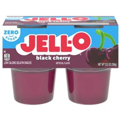 Jell-O Black Cherry Artificially Flavored Zero Sugar Ready-to-Eat Gelatin Snack Cups, 4 ct Cups