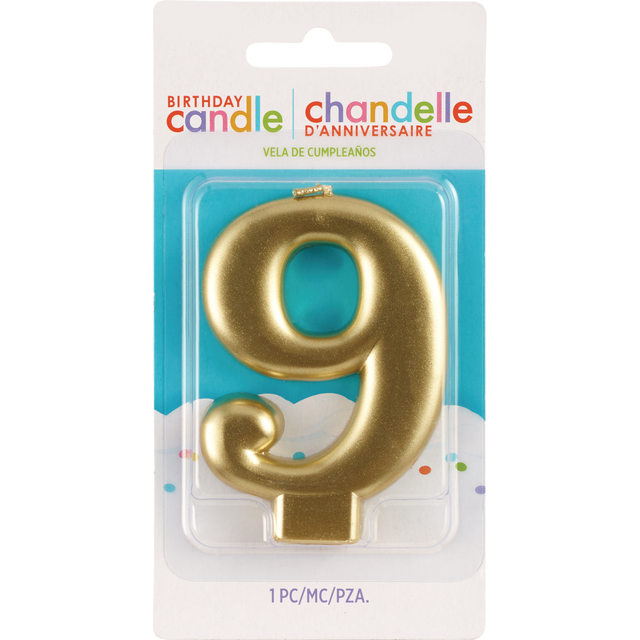 slide 1 of 1, AMSCAN Cndl Metallic Numeral #9 Gold, 1 ct