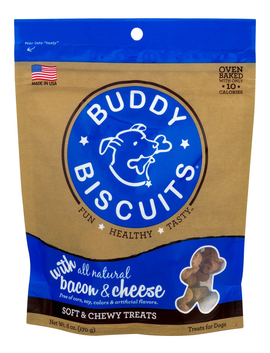 slide 1 of 3, Buddy Biscuits Softies Soft & Chewy Dog Treats, Bacon & Cheese, 6 oz. Pouch, 6 oz