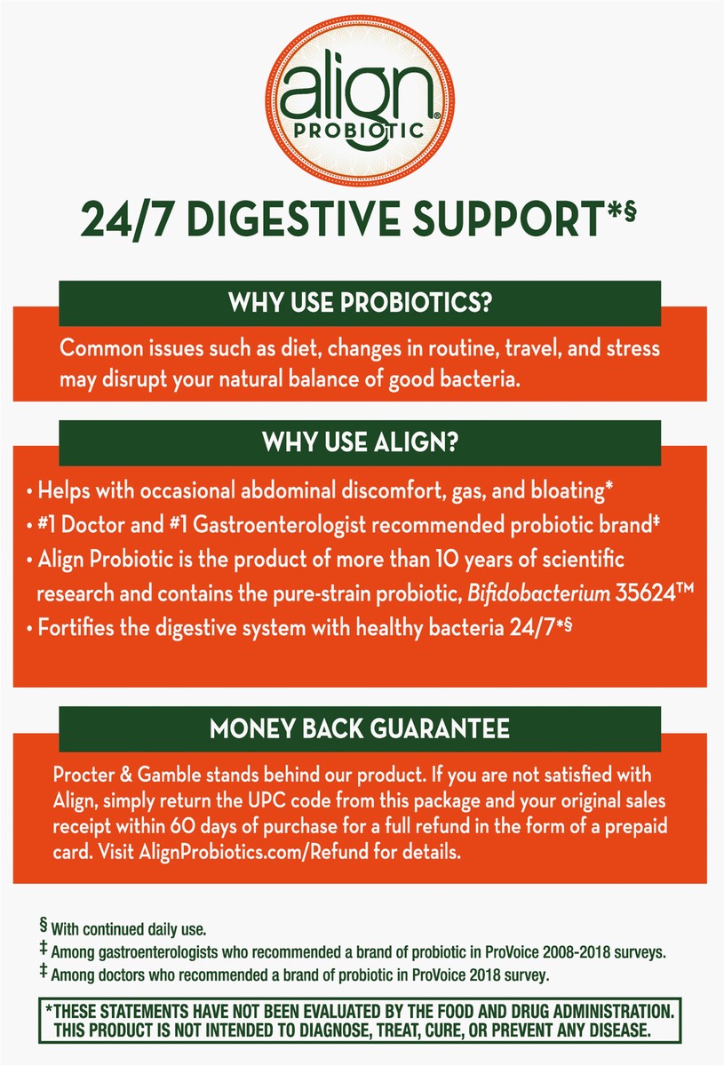 slide 2 of 3, Align Probiotic, Probiotics for Women and Men, Daily Probiotic Supplement for Digestive Health*, #1 Recommended Probiotic by Doctors and Gastroenterologists‡, 14 Capsules, 14 ct