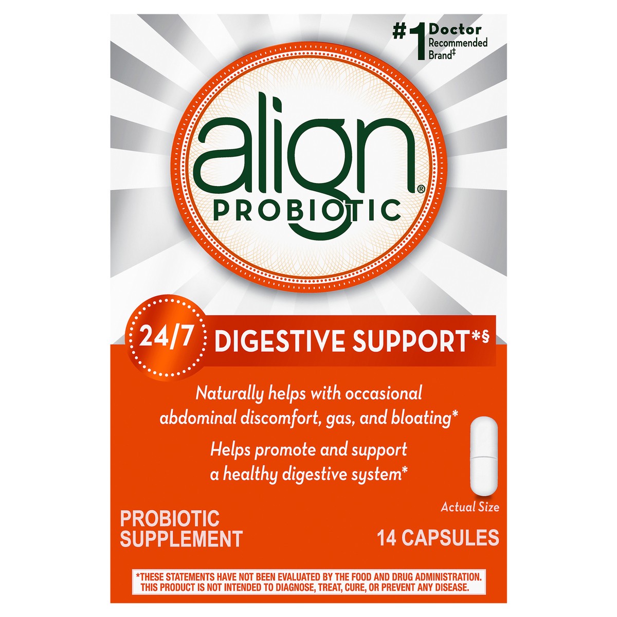 slide 1 of 3, Align Probiotic, Probiotics for Women and Men, Daily Probiotic Supplement for Digestive Health*, #1 Recommended Probiotic by Doctors and Gastroenterologists‡, 14 Capsules, 14 ct