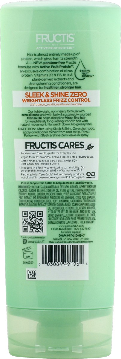 slide 6 of 6, Garnier With Active Fruit Protein Sleek & Shine Zero Fortifying Conditioner With Marula Oil, 12 fl oz