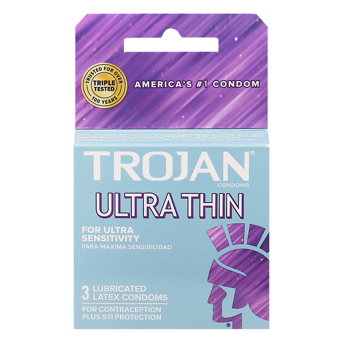 slide 1 of 4, Trojan Ultra Thin Condoms 3 ea, 3 ct