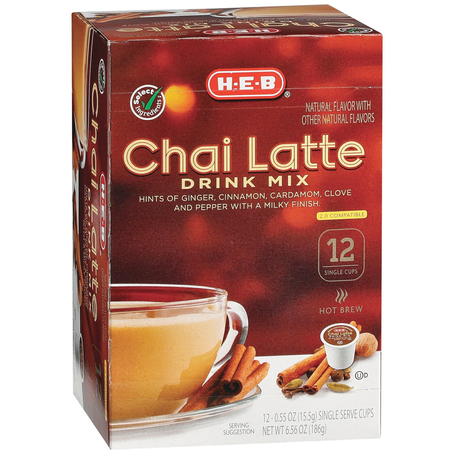 slide 1 of 1, H-E-B Chai Latte Drink Mix Single Serve Cups, 12 ct