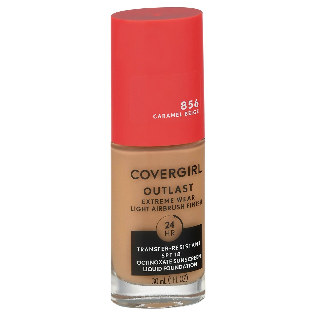 slide 7 of 11, Covergirl Outlast SPF 18 Caramel Beige 856 Octinoxate Sunscreen Liquid Foundation 1 fl oz, 1 ct