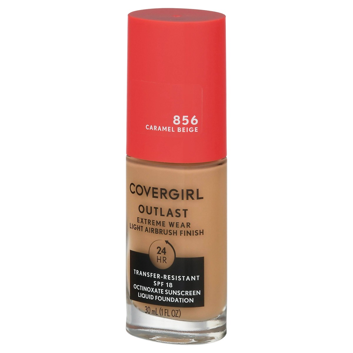 slide 8 of 11, Covergirl Outlast SPF 18 Caramel Beige 856 Octinoxate Sunscreen Liquid Foundation 1 fl oz, 1 ct