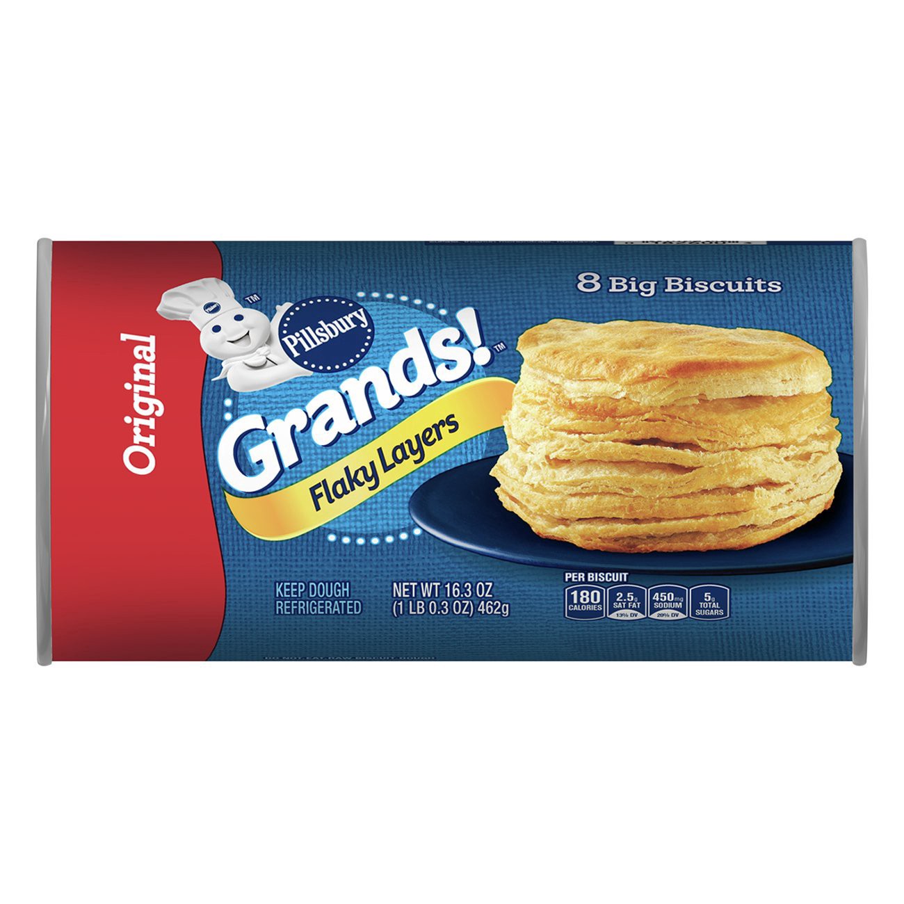 slide 1 of 1, Grands! Flaky Layers, Original Refrigerated Biscuit Dough, 8 Ct, 16.3 oz, 8 ct