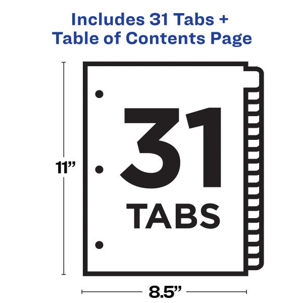 slide 7 of 8, Avery Ready Index 20% Recycled Table Of Contents Dividers, 1-31 Tab, Multicolor, 1 ct