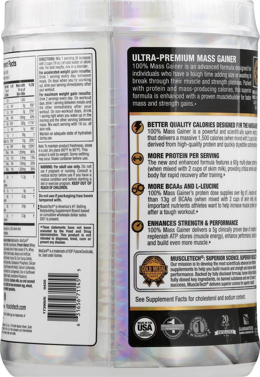 slide 5 of 6, MuscleTech High-Protein Chocolate Fudge Brownie 100% Mass Gainer 5.15 lb, 5.15 lb