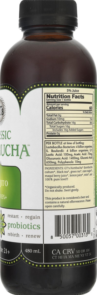 slide 11 of 13, GTS Living Foods Classic Mojito Kombucha - 16.2 oz, 16.2 oz