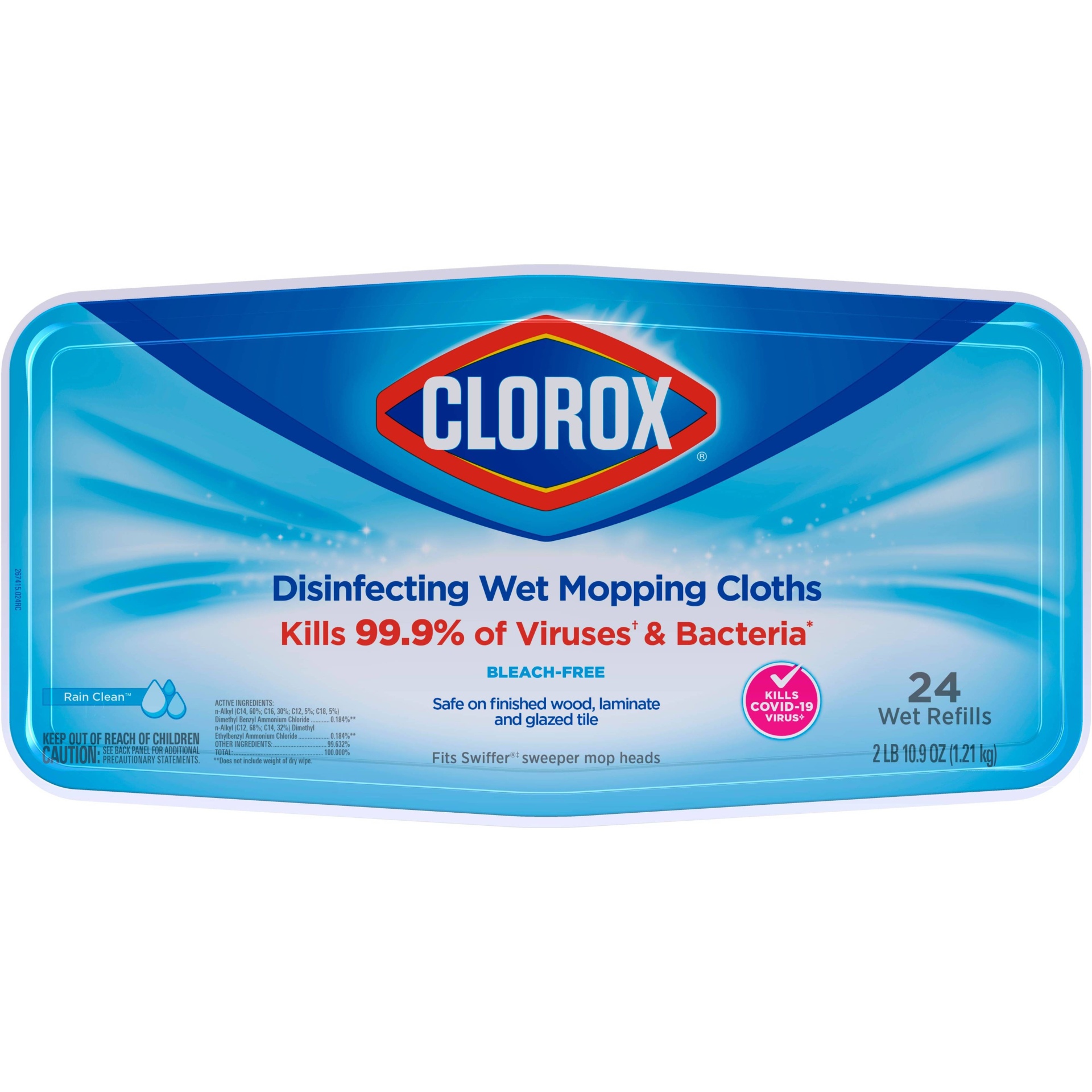 slide 1 of 29, Clorox Rain Clean Scent Bleach Free Disinfecting Wet Mopping Pad Refills, 24 ct