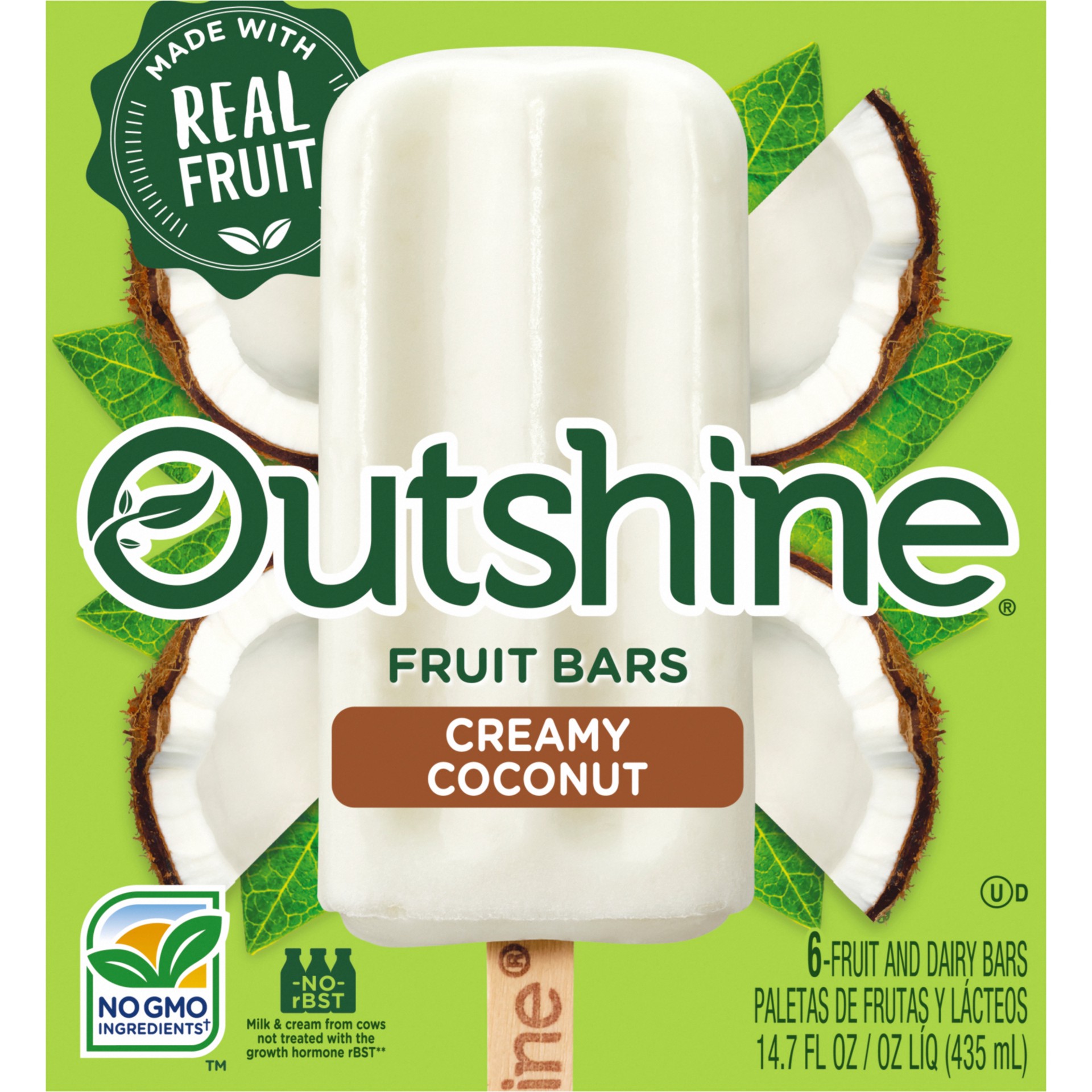 slide 1 of 5, Outshine Creamy Coconut Fruit Bars, 6 ct; 2.45 oz