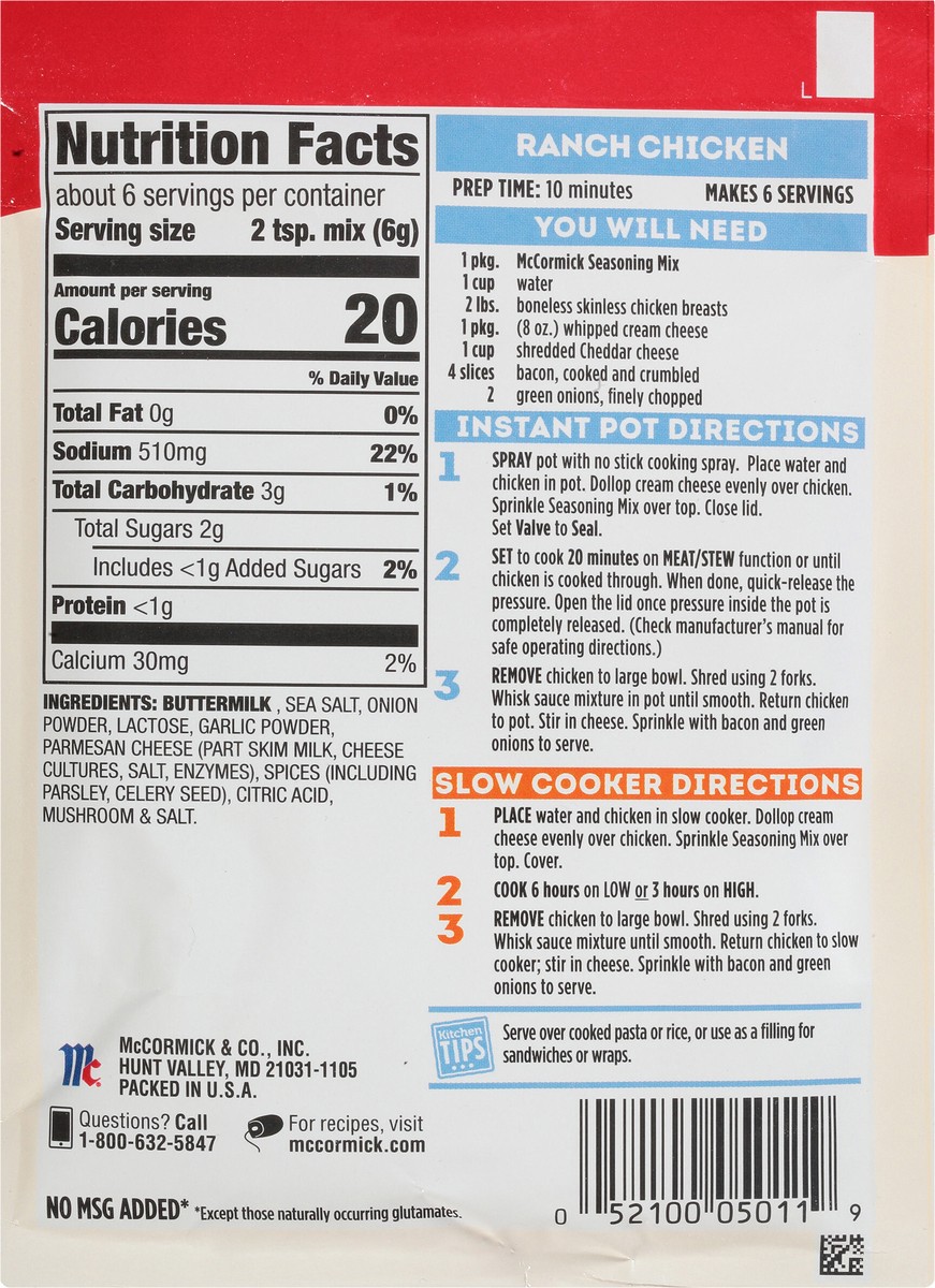 slide 7 of 7, McCormick Ranch Chicken Seasoning Mix, 1.25 oz, 1.25 oz