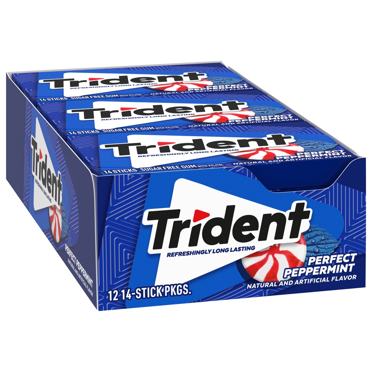 slide 4 of 9, Trident Perfect Peppermint Sugar Free Gum, 12 Packs of 14 Pieces (168 Total Pieces), 11.26 oz