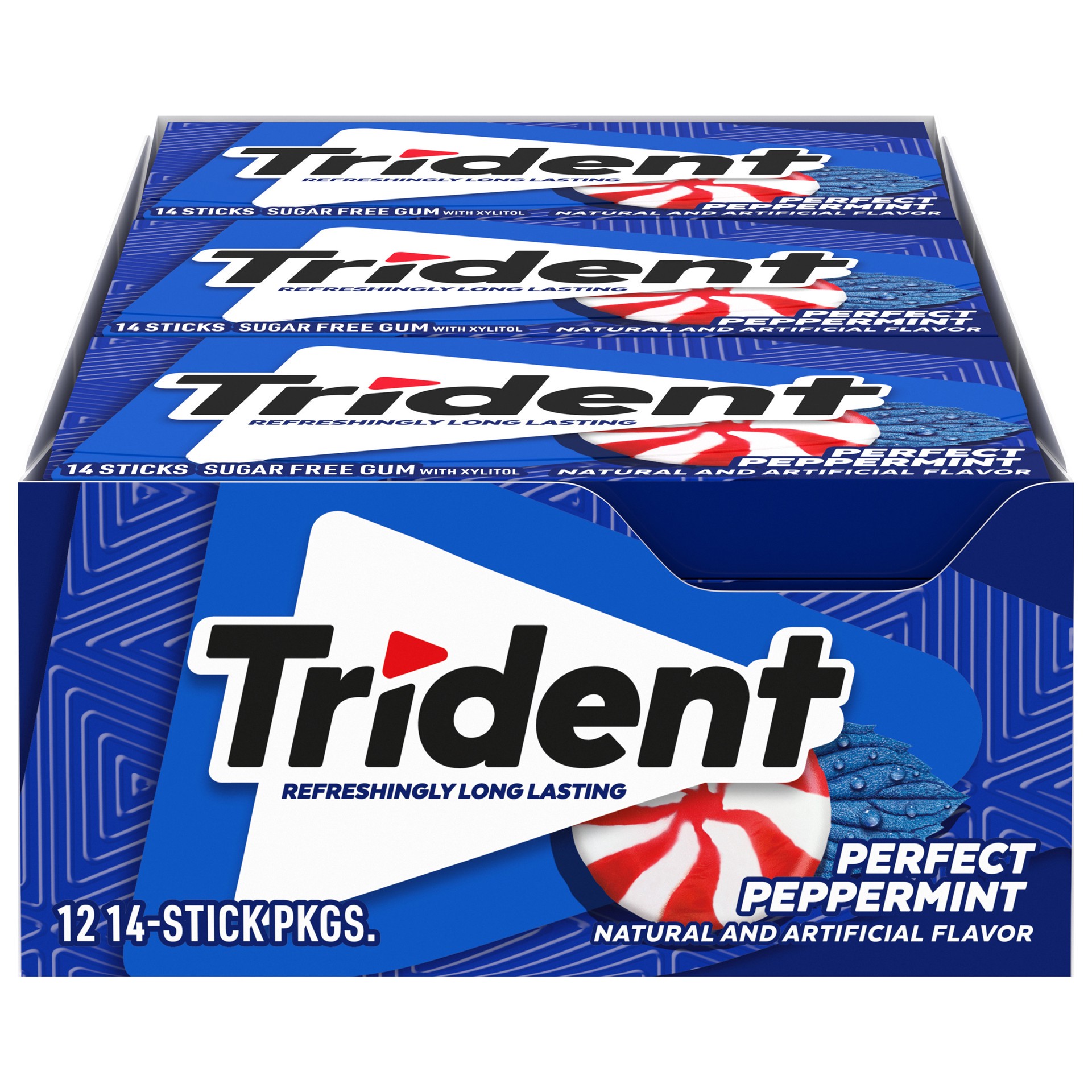 slide 1 of 9, Trident Perfect Peppermint Sugar Free Gum, 12 Packs of 14 Pieces (168 Total Pieces), 11.26 oz