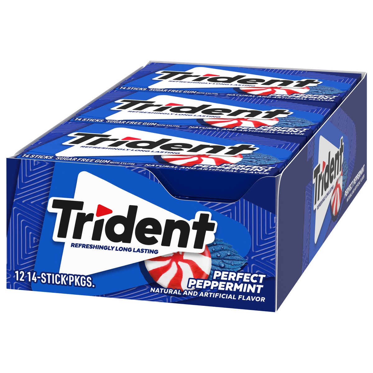 slide 3 of 9, Trident Perfect Peppermint Sugar Free Gum, 12 Packs of 14 Pieces (168 Total Pieces), 11.26 oz