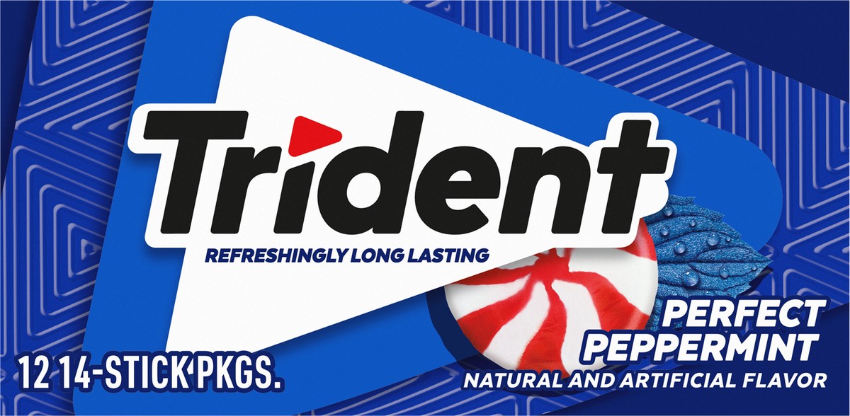 slide 6 of 9, Trident Perfect Peppermint Sugar Free Gum, 12 Packs of 14 Pieces (168 Total Pieces), 11.26 oz