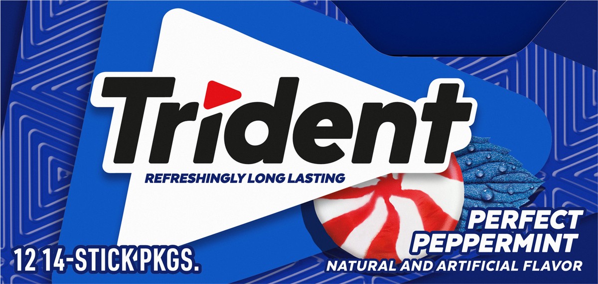 slide 5 of 9, Trident Perfect Peppermint Sugar Free Gum, 12 Packs of 14 Pieces (168 Total Pieces), 11.26 oz