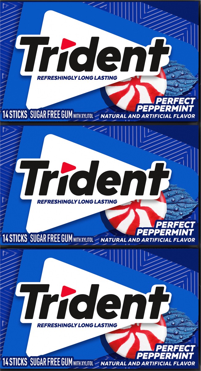 slide 7 of 9, Trident Perfect Peppermint Sugar Free Gum, 12 Packs of 14 Pieces (168 Total Pieces), 11.26 oz