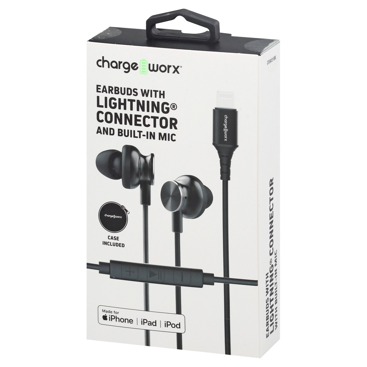 slide 2 of 10, Chargeworx Black Lightning Connector Earbuds with Built-In Mic, 1 ct