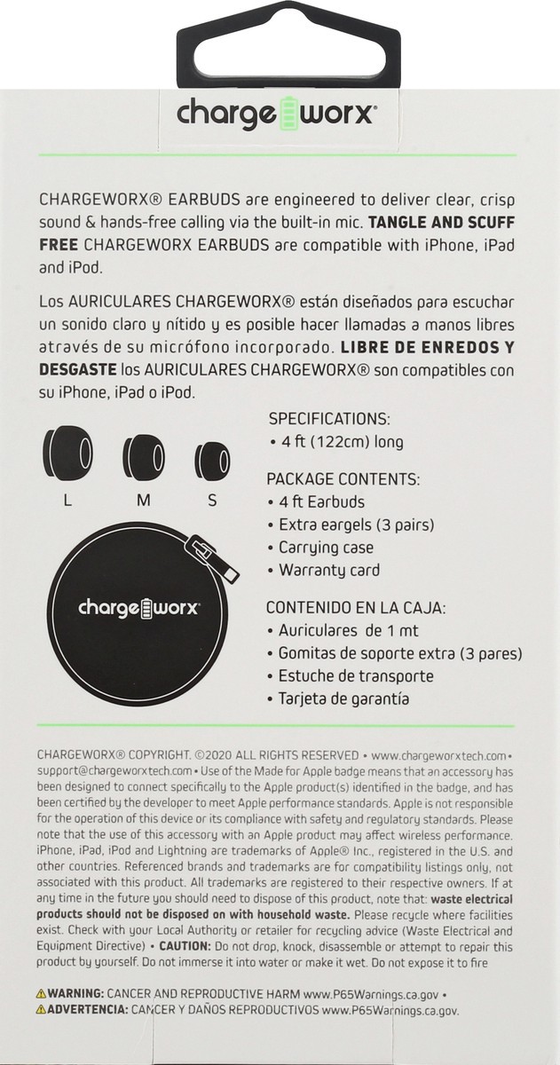 slide 7 of 10, Chargeworx Black Lightning Connector Earbuds with Built-In Mic, 1 ct