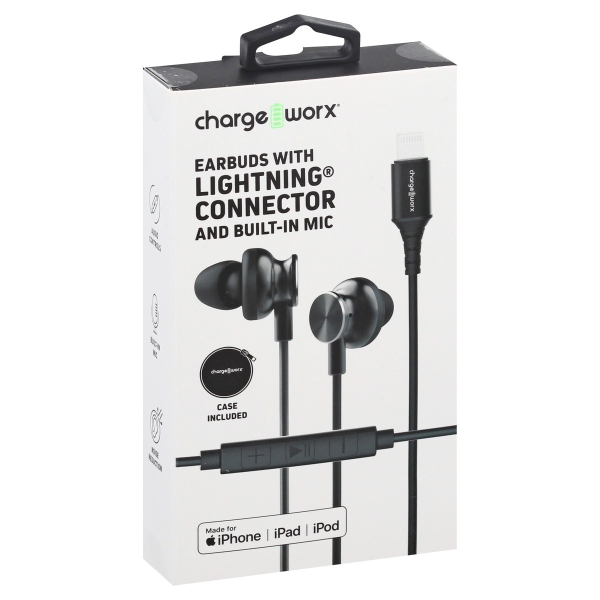 slide 10 of 10, Chargeworx Black Lightning Connector Earbuds with Built-In Mic, 1 ct