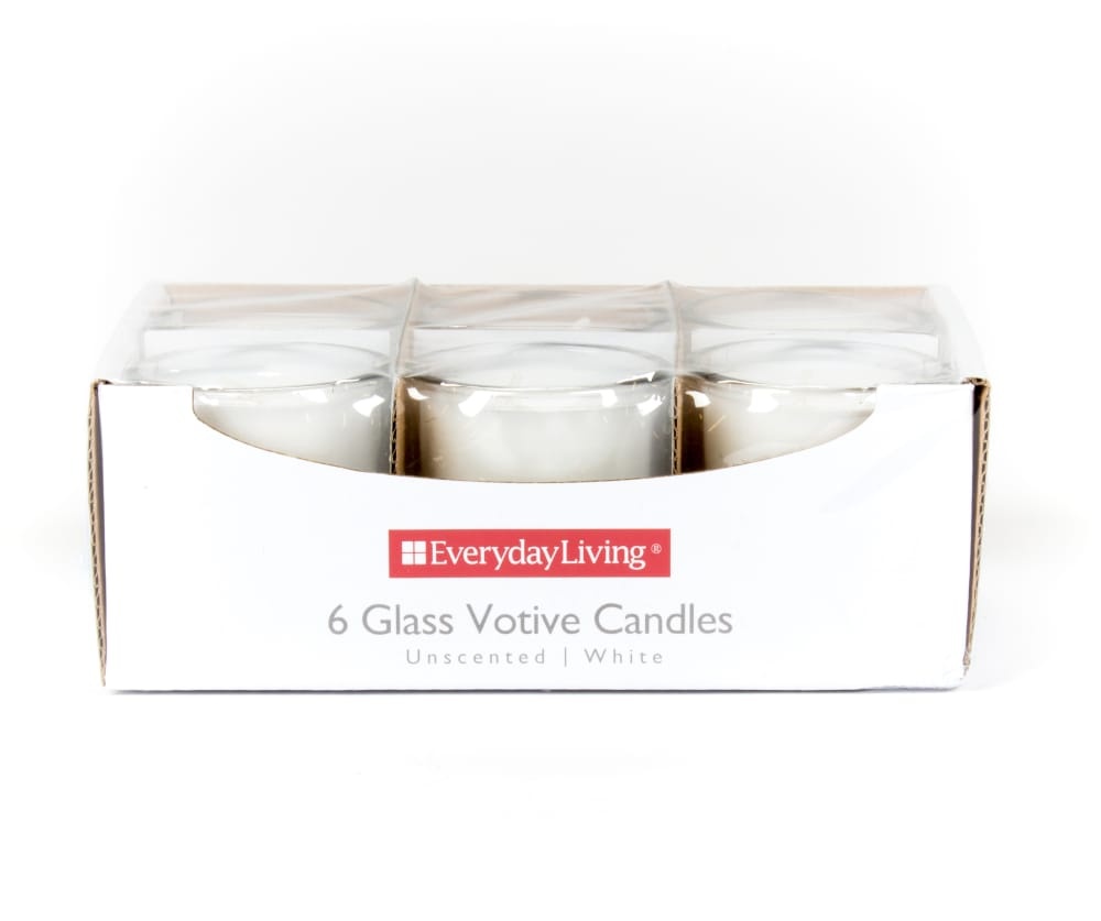 slide 1 of 1, Everyday Living Unscented Glass Votive Candles - White, 6 ct