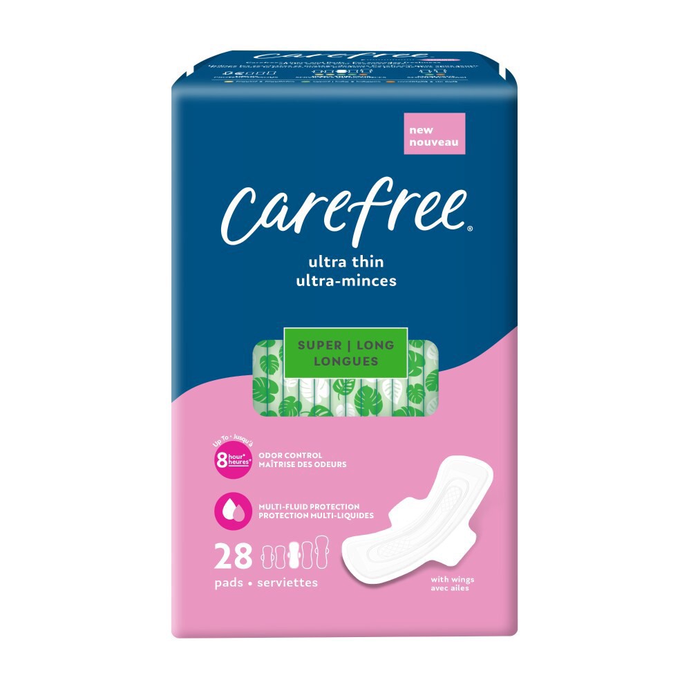 slide 1 of 4, CAREFREE Ultra Thin Pads, Super/Long With Wings, 28ct, 28 ct