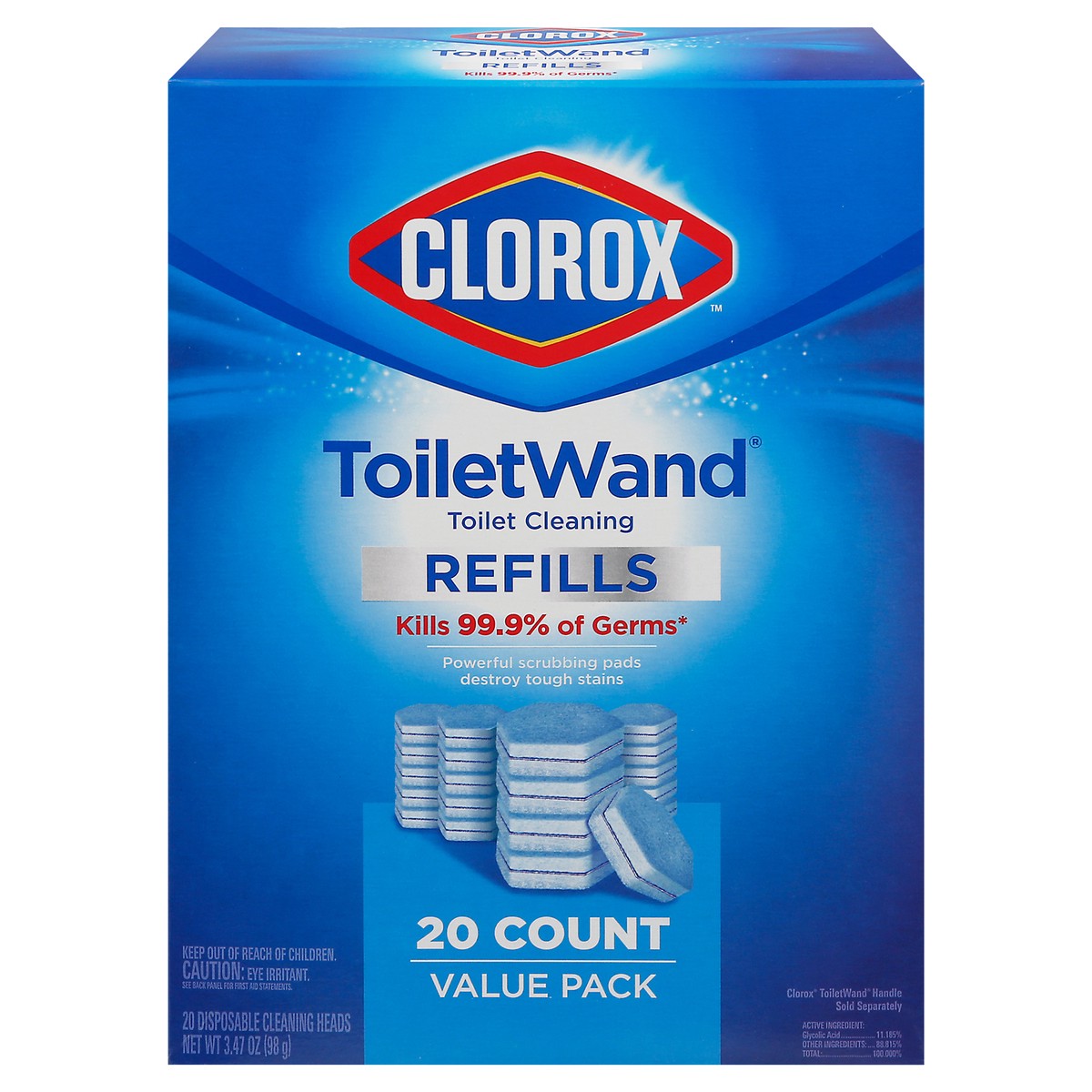 slide 1 of 1, Clorox Disinfecting Toilet Wand Refills, 20 ct