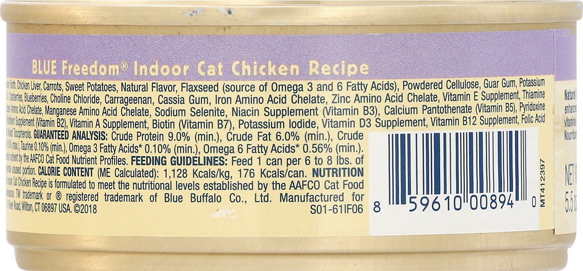 slide 6 of 9, Blue Buffalo Blue Freedom Indoor Grain-Free Chicken Recipe Food for Cats 5.5 oz, 5.5 oz