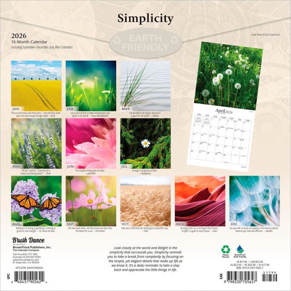 slide 7 of 9, 2026 Brush Dance Simplicity Monthly Plastic-Free Square Wall Calendar, 12"" x 12"", Inspiration, January to December 2026, 9798330705627, 1 ct